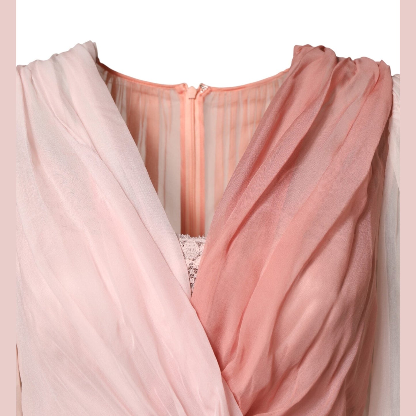 Dolce & Gabbana Pink Silk Tulle Long Sleeve V-neck Dress Dolce & Gabbana