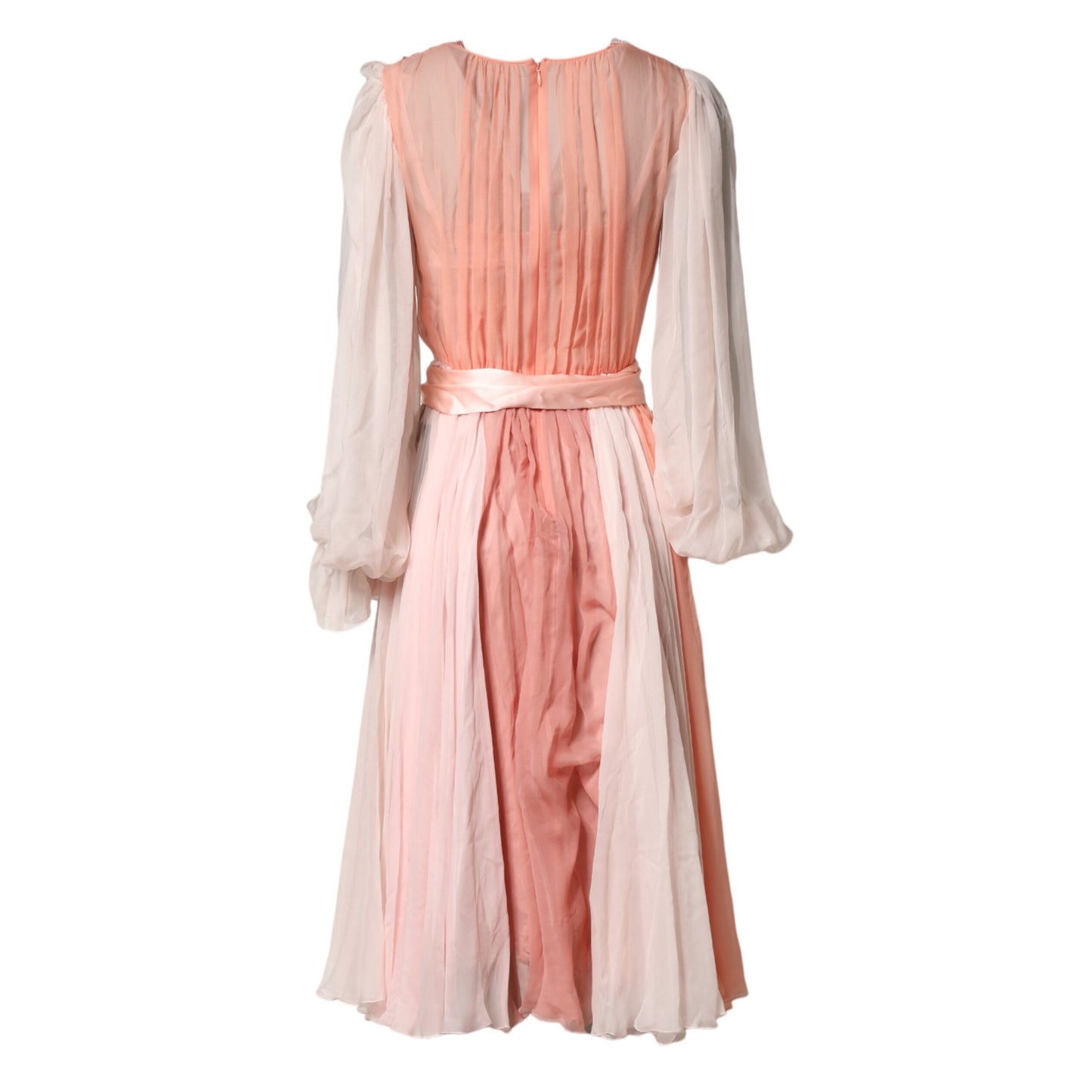 Dolce & Gabbana Pink Silk Tulle Long Sleeve V-neck Dress Dolce & Gabbana
