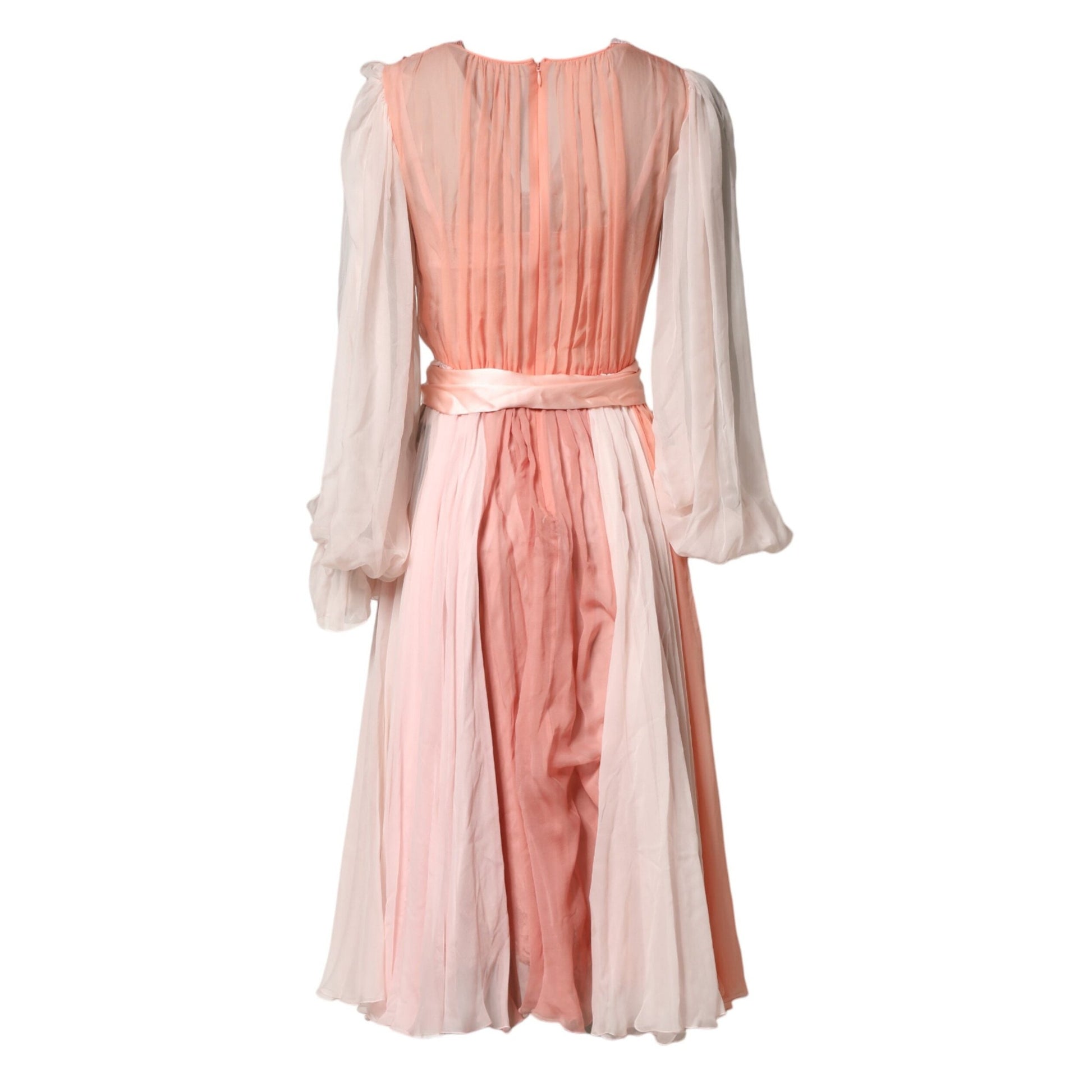 Dolce & Gabbana Pink Silk Tulle Long Sleeve V-neck Dress Dolce & Gabbana