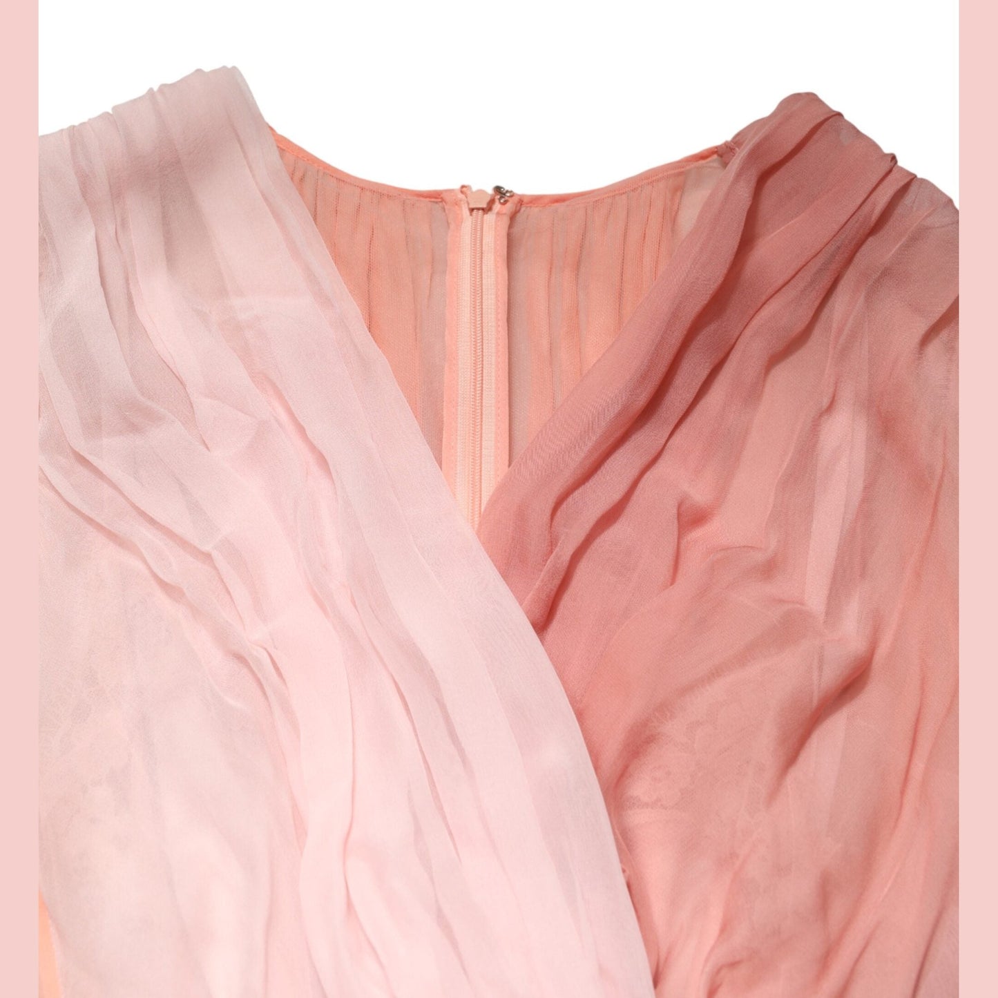 Dolce & Gabbana Pink Silk Tulle Long Sleeve V-neck Dress Dolce & Gabbana