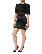 Dolce & Gabbana Black Embellished Short Sleeve Sheath Dress - Eljoys Fashion 