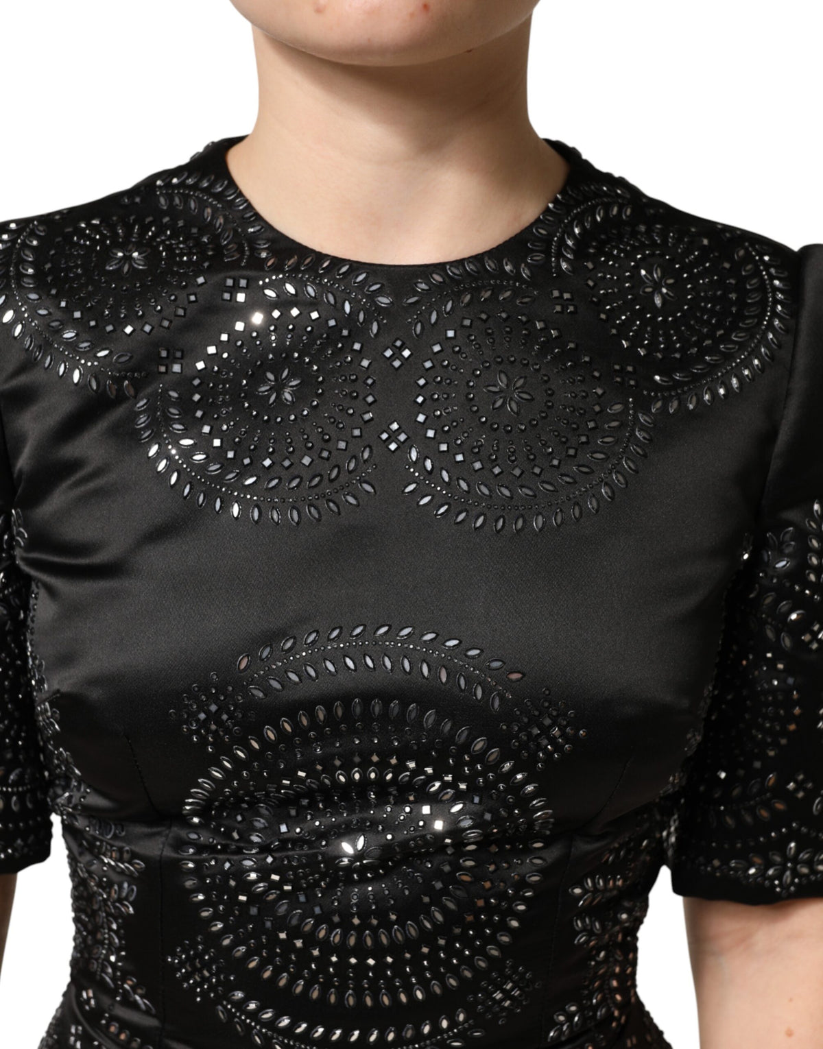 Dolce & Gabbana Black Embellished Short Sleeve Sheath Dress - Eljoys Fashion 