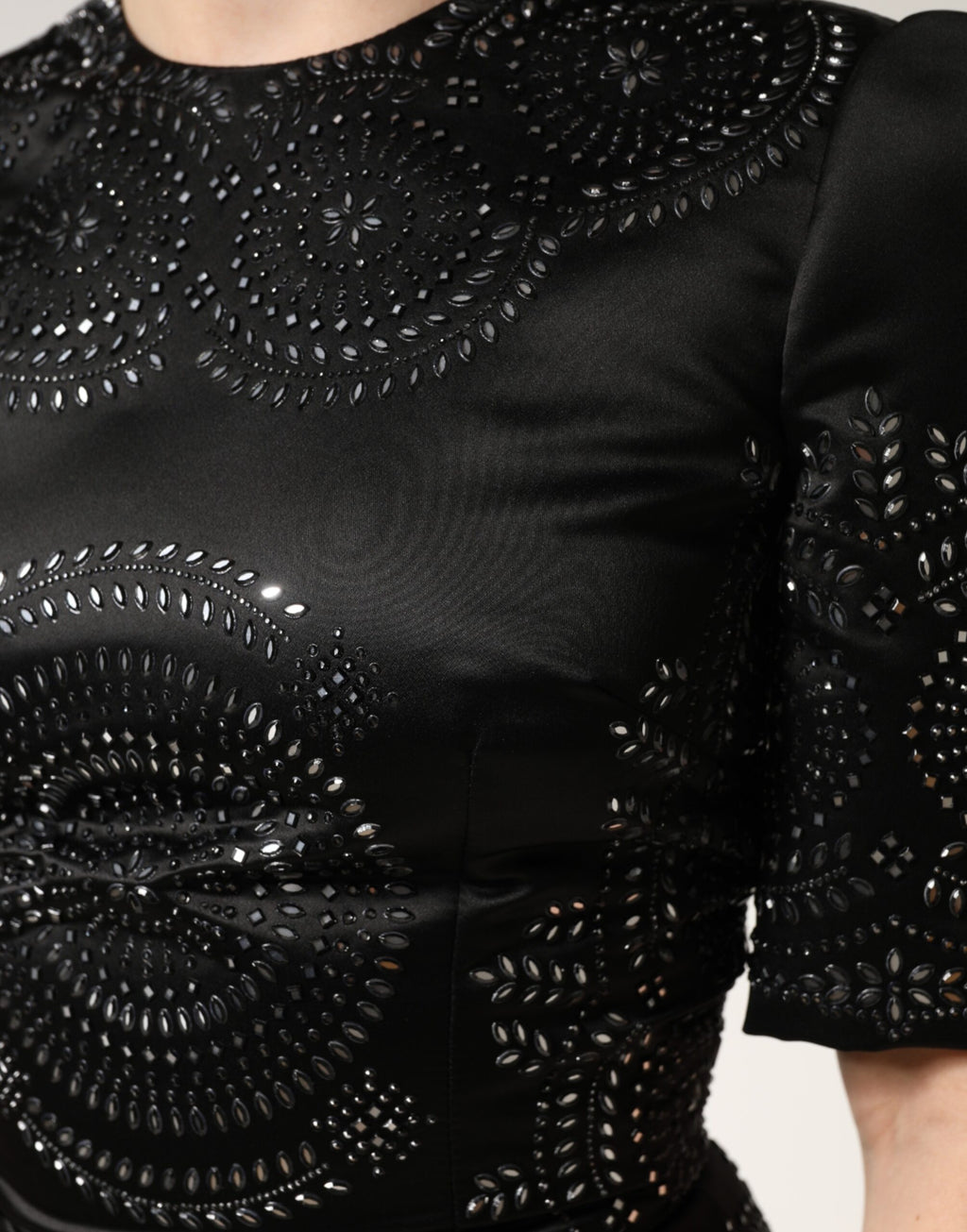 Dolce & Gabbana Black Embellished Short Sleeve Sheath Dress - Eljoys Fashion 