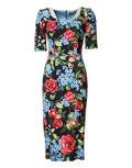 Dolce & Gabbana Black Floral Print Viscose Sheath Midi Dress - Eljoys Fashion 