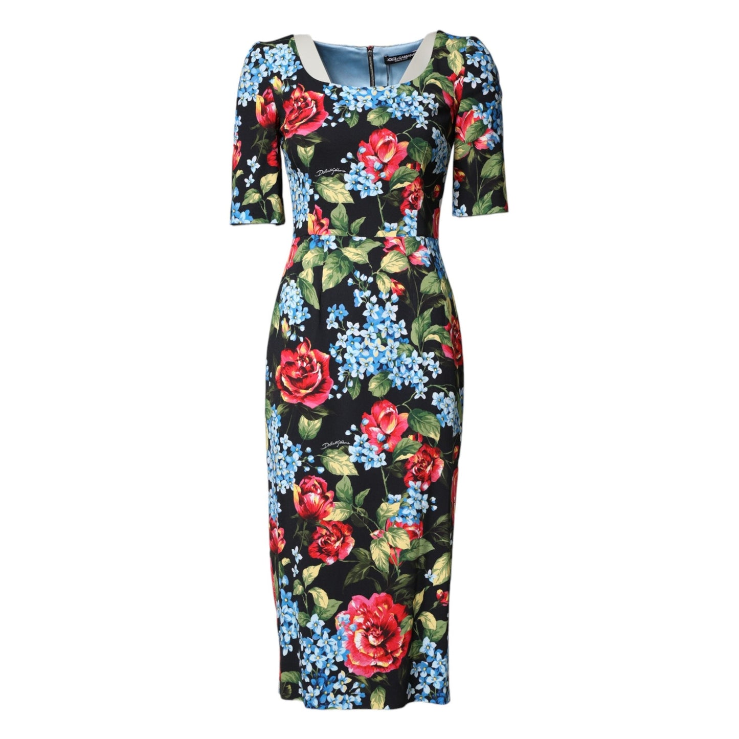 Dolce & Gabbana Black Floral Print Viscose Sheath Midi Dress Dolce & Gabbana