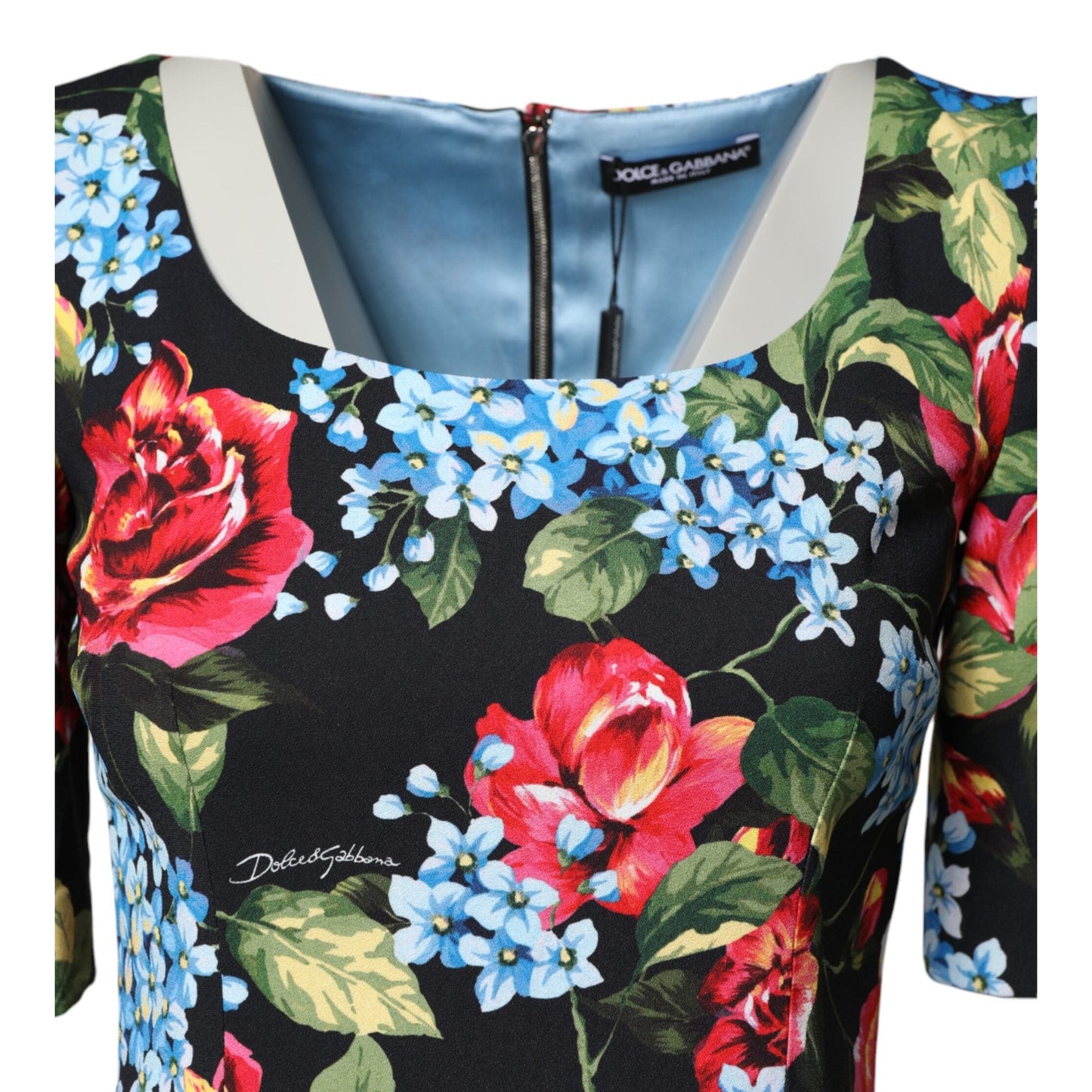 Dolce & Gabbana Black Floral Print Viscose Sheath Midi Dress Dolce & Gabbana