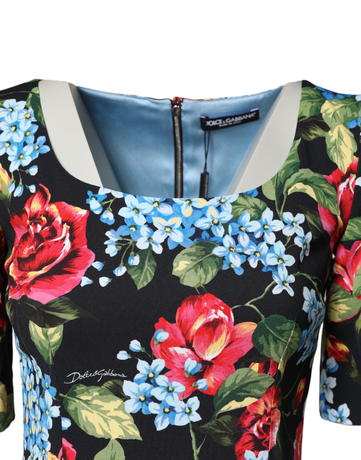 Dolce & Gabbana Black Floral Print Viscose Sheath Midi Dress - Eljoys Fashion 