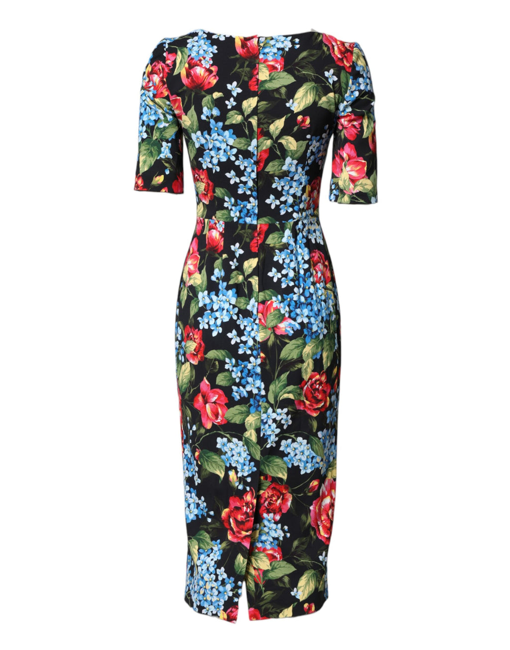 Dolce & Gabbana Black Floral Print Viscose Sheath Midi Dress - Eljoys Fashion 