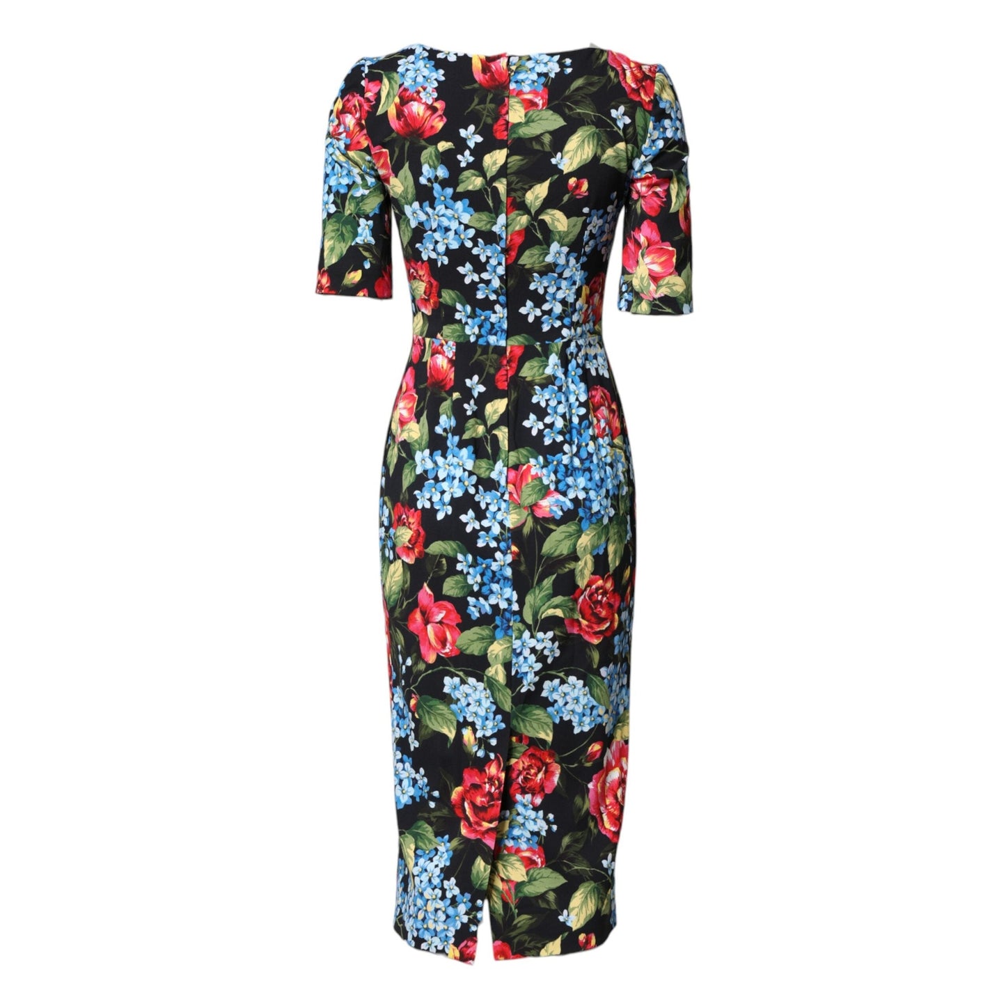 Dolce & Gabbana Black Floral Print Viscose Sheath Midi Dress Dolce & Gabbana