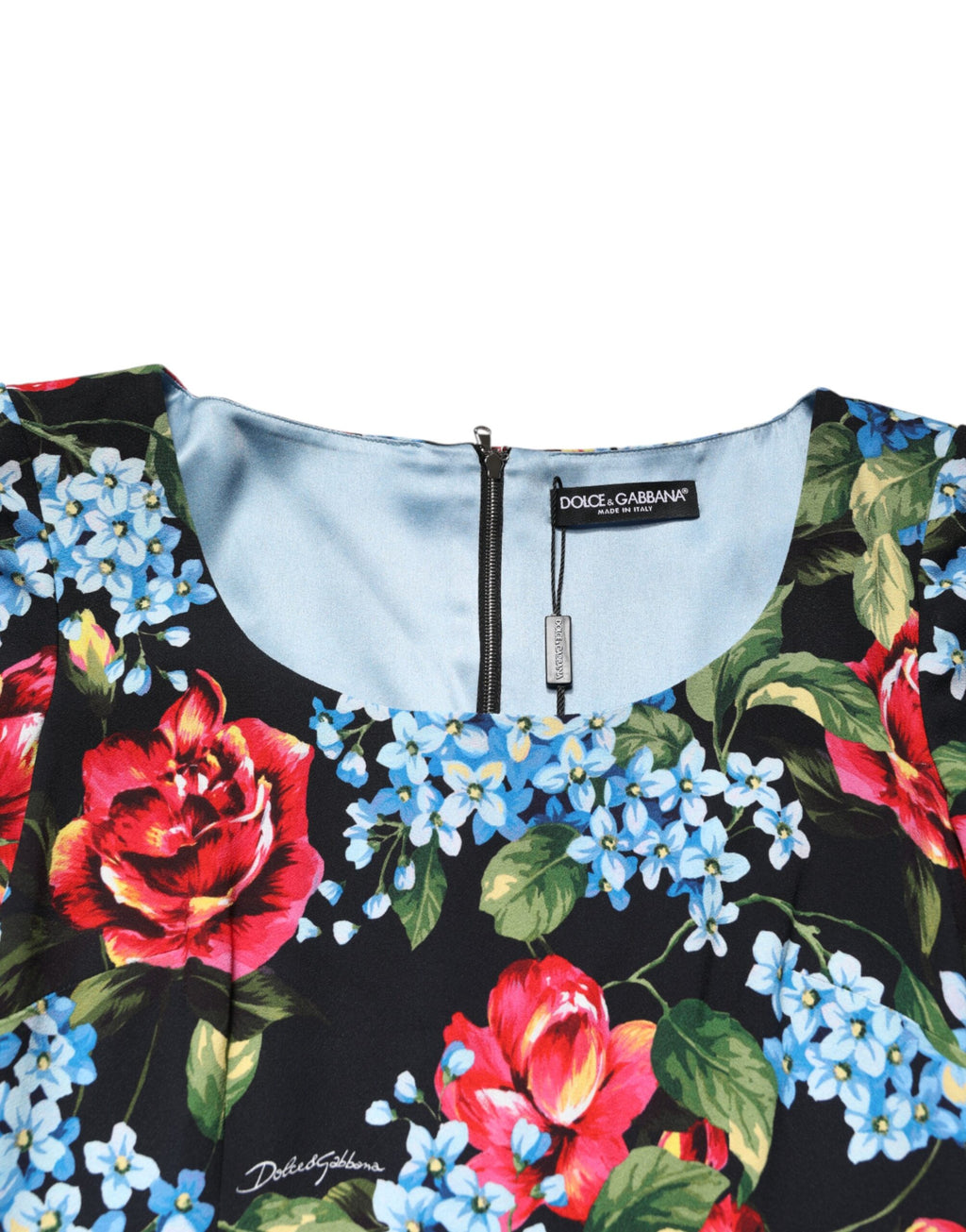 Dolce & Gabbana Black Floral Print Viscose Sheath Midi Dress - Eljoys Fashion 