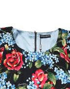 Dolce & Gabbana Black Floral Print Viscose Sheath Midi Dress - Eljoys Fashion 