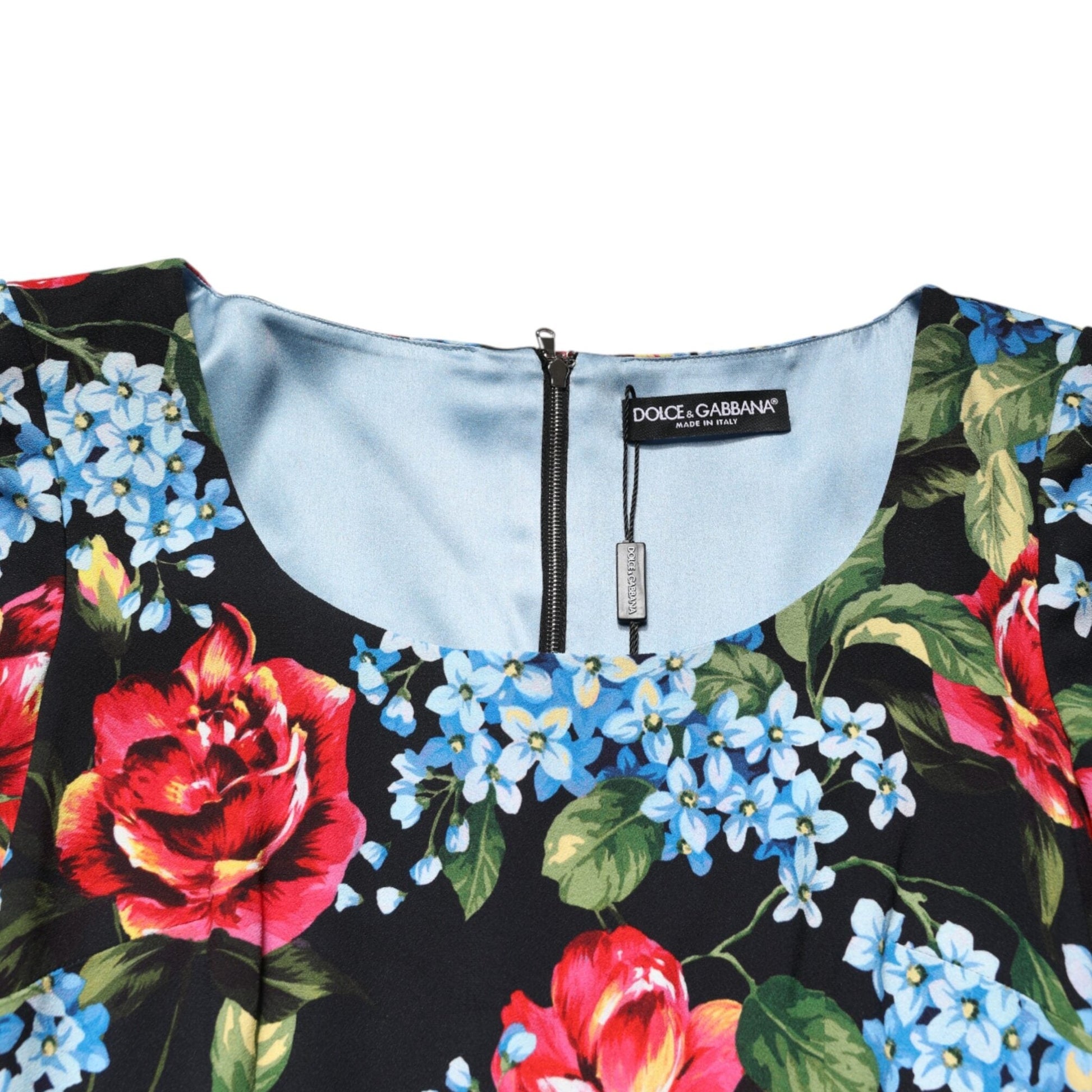 Dolce & Gabbana Black Floral Print Viscose Sheath Midi Dress Dolce & Gabbana