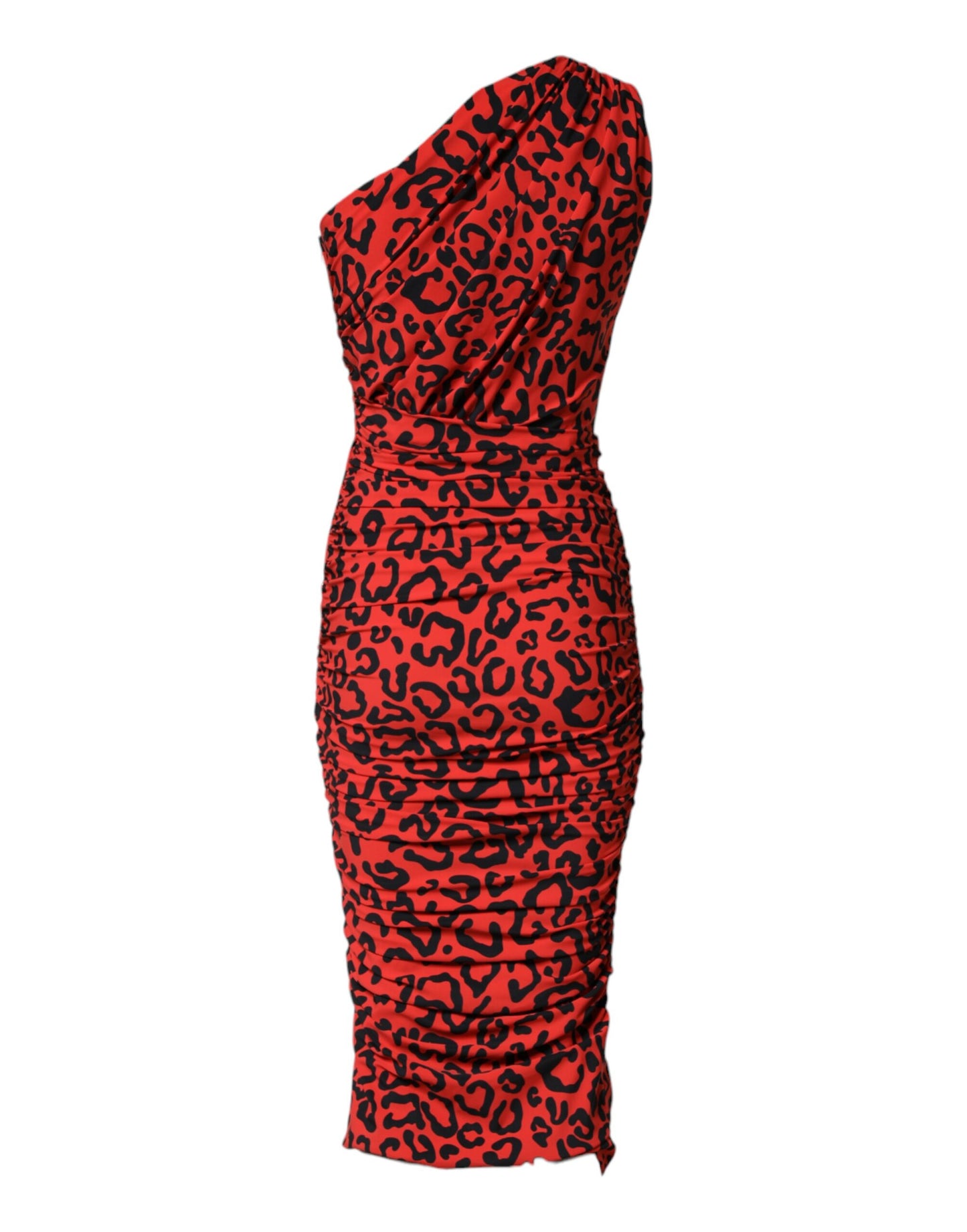 Dolce & Gabbana Red Leopard Print Nylon Sheath Midi Dress Dolce & Gabbana