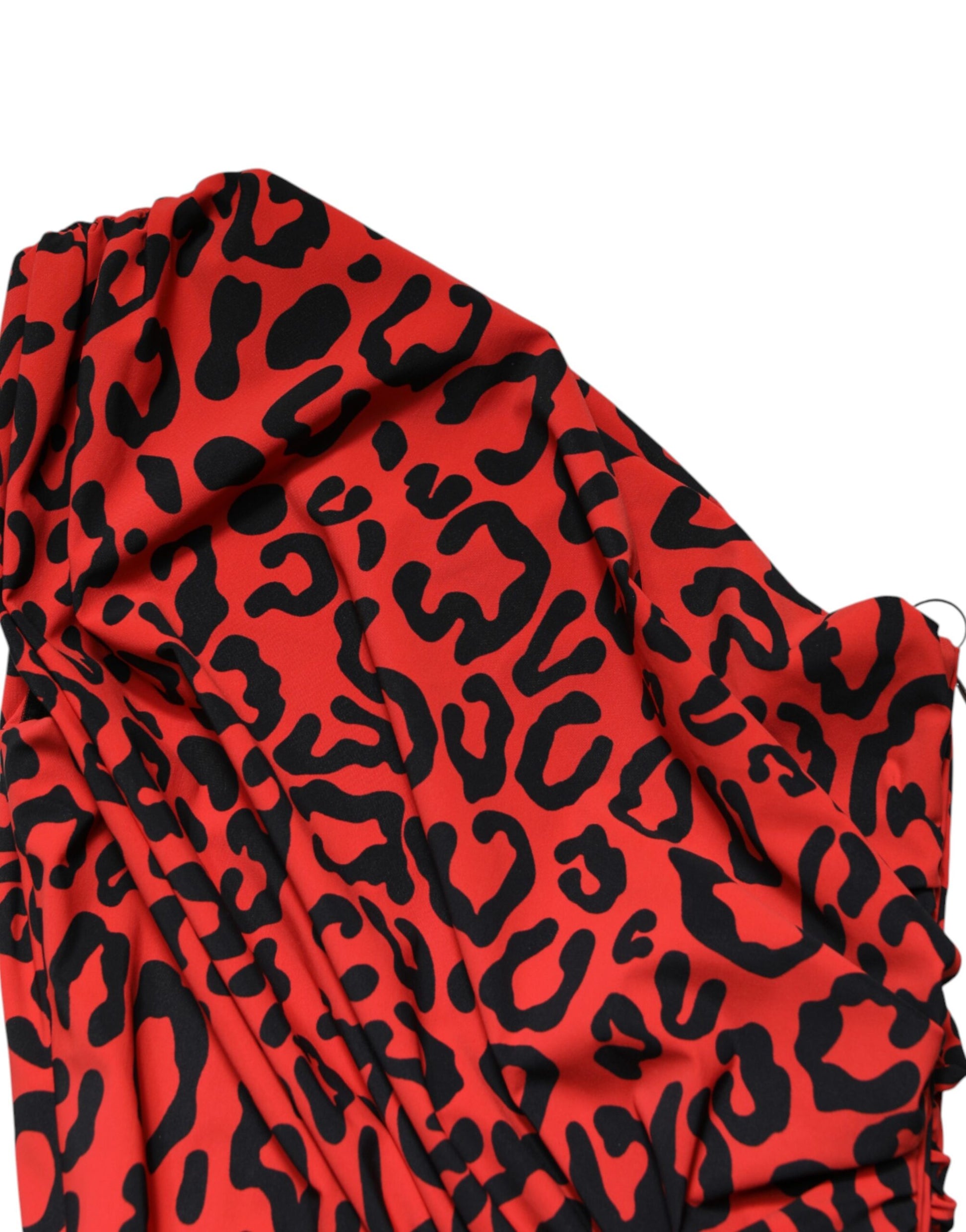 Dolce & Gabbana Red Leopard Print Nylon Sheath Midi Dress Dolce & Gabbana