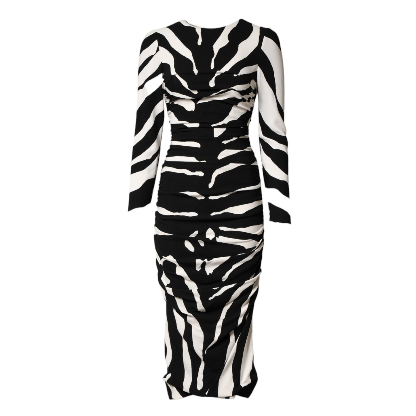 Dolce & Gabbana Black White Zebra Viscose Sheath Midi Dress Dolce & Gabbana