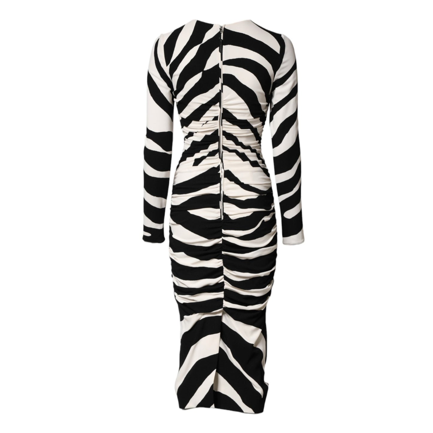 Dolce & Gabbana Black White Zebra Viscose Sheath Midi Dress Dolce & Gabbana