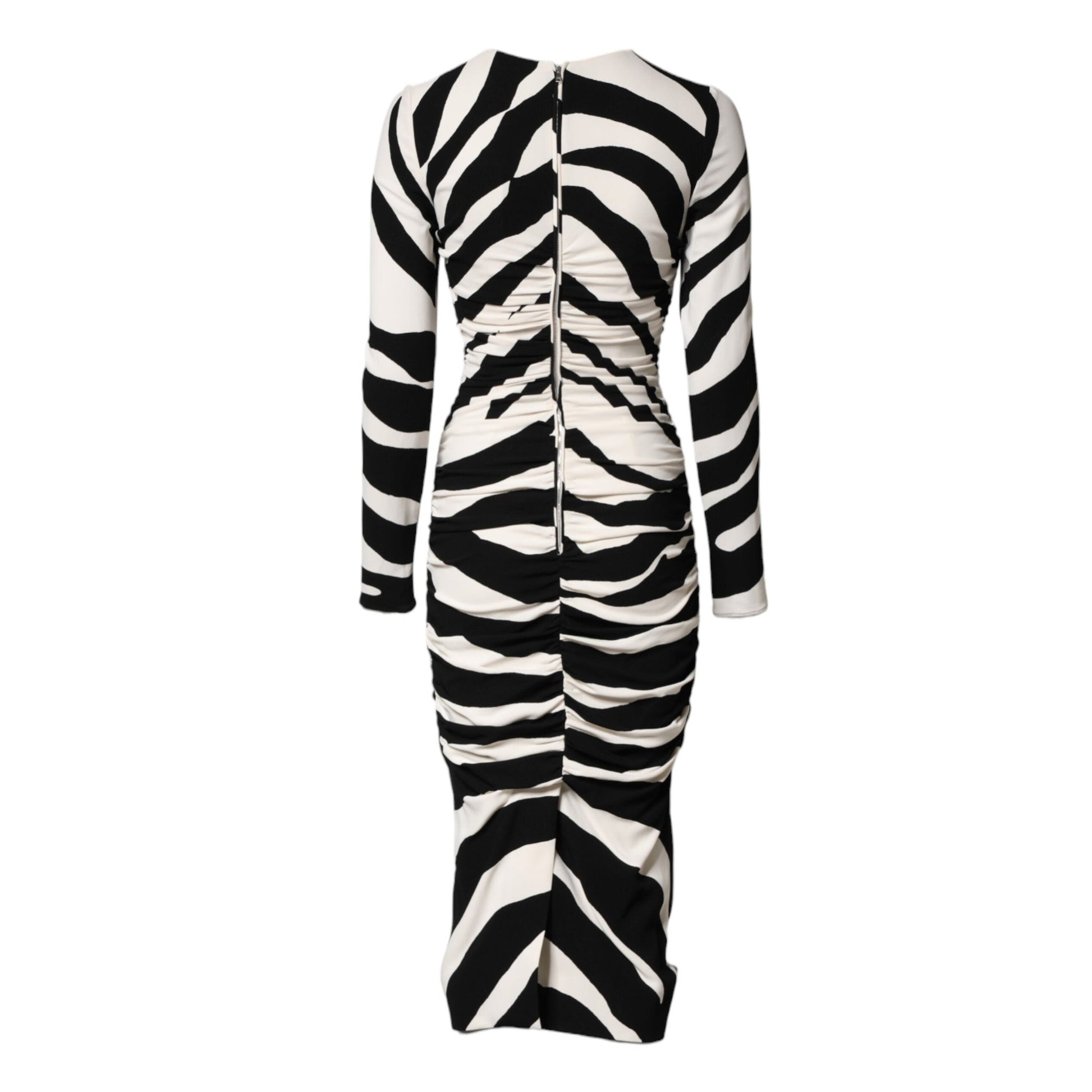 Dolce & Gabbana Black White Zebra Viscose Sheath Midi Dress Dolce & Gabbana