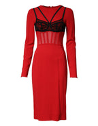 Dolce & Gabbana Black Red Contrasting Bra Cady Midi Dress - Eljoys Fashion 