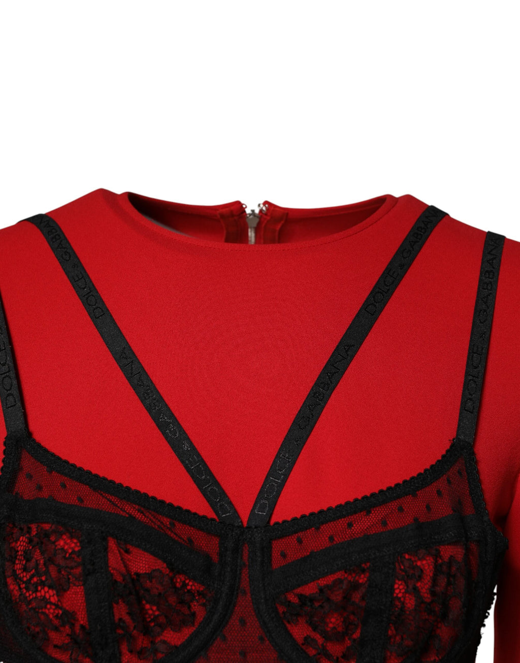 Dolce & Gabbana Black Red Contrasting Bra Cady Midi Dress - Eljoys Fashion 