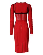 Dolce & Gabbana Black Red Contrasting Bra Cady Midi Dress - Eljoys Fashion 
