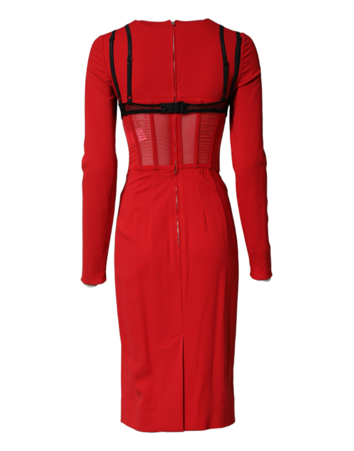 Dolce & Gabbana Black Red Contrasting Bra Cady Midi Dress - Eljoys Fashion 