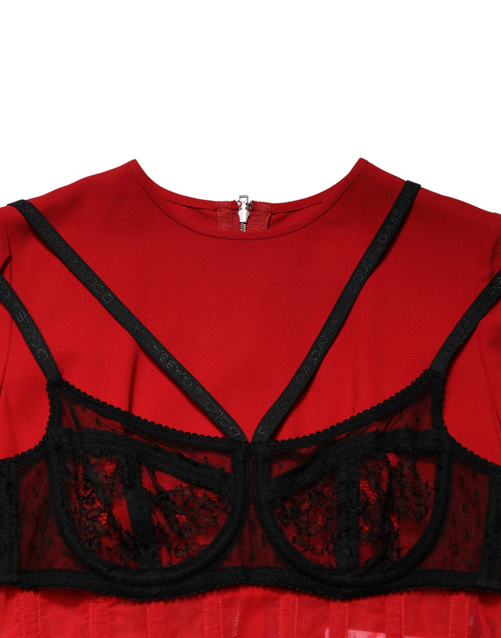 Dolce & Gabbana Black Red Contrasting Bra Cady Midi Dress - Eljoys Fashion 
