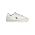 Calvin Klein white recycled polyester men's sneakers with sleek design and athletic styling, featuring laces and rubber sole.