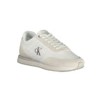 Calvin Klein white men's sneaker made from recycled polyester, featuring a sleek design and casual athletic style.