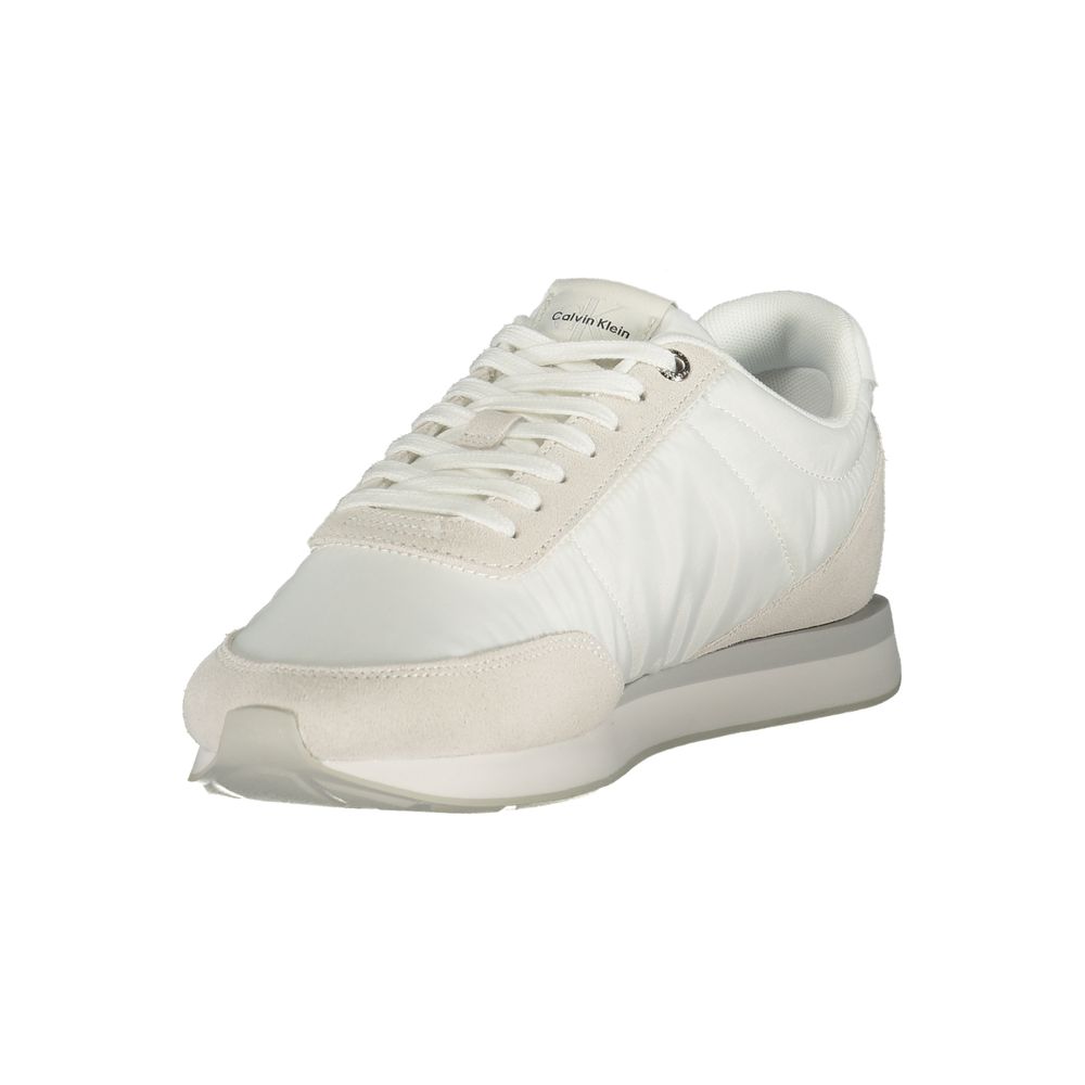 Calvin Klein white recycled polyester men's sneaker with sleek design and laces, showcasing a modern athletic footwear style.