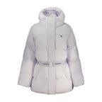 Calvin Klein Viola nylon women's jacket in black, featuring a sleek design with a front zipper and adjustable hood.