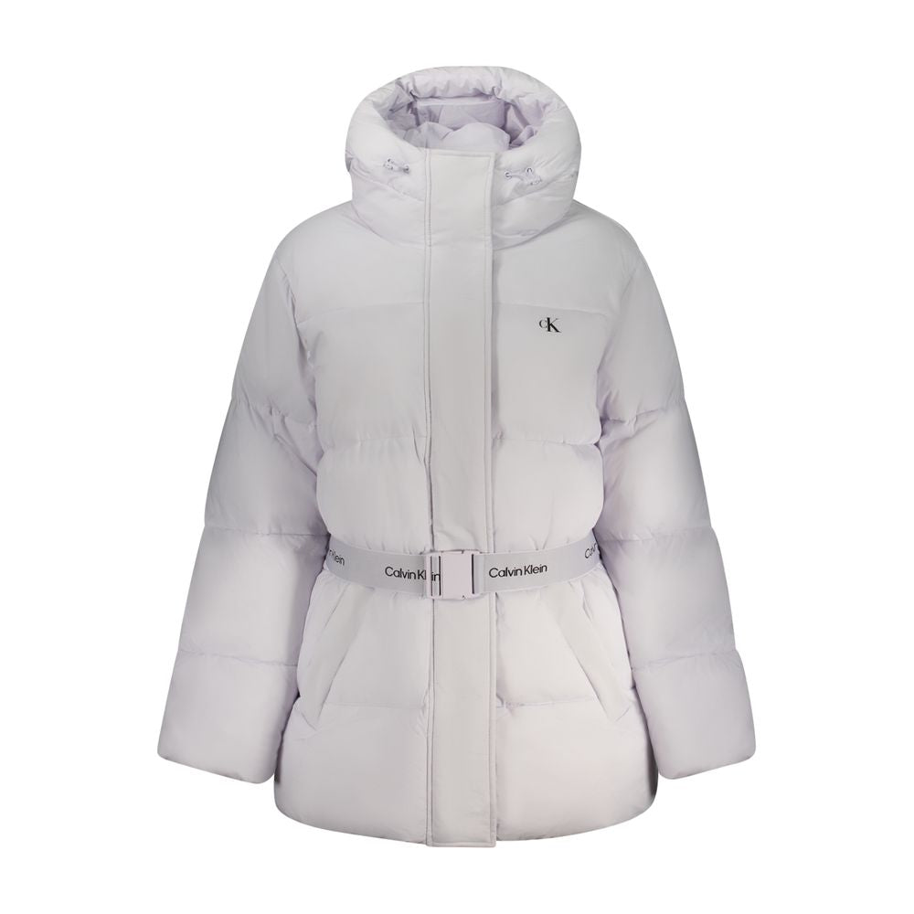 Calvin Klein Viola nylon women's jacket in black, featuring a sleek design with a front zipper and adjustable hood.