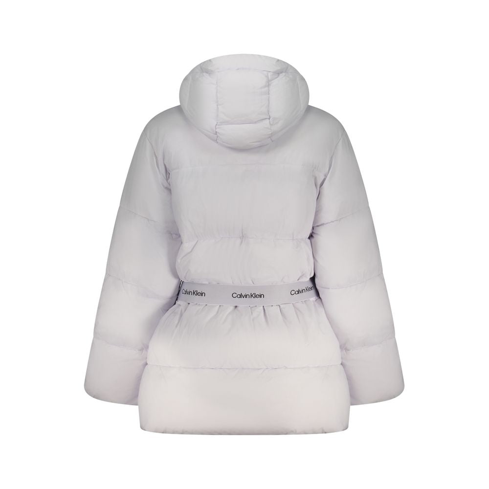 Calvin Klein Viola nylon women's jacket in black with a front zipper and adjustable hood, lightweight and stylish outerwear.