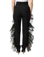 Dolce & Gabbana Black High Waist Tulle Wool Trouser Pants - Eljoys Fashion 