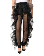 Dolce & Gabbana Black High Waist Tulle Wool Trouser Pants - Eljoys Fashion 