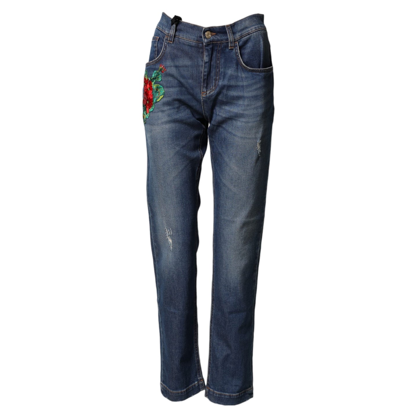 Dolce & Gabbana Blue Floral Embroidered BOYFRIEND Denim Jeans Dolce & Gabbana