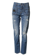 Dolce & Gabbana Blue Distressed Washed Cotton Denim Jeans - Eljoys Fashion 