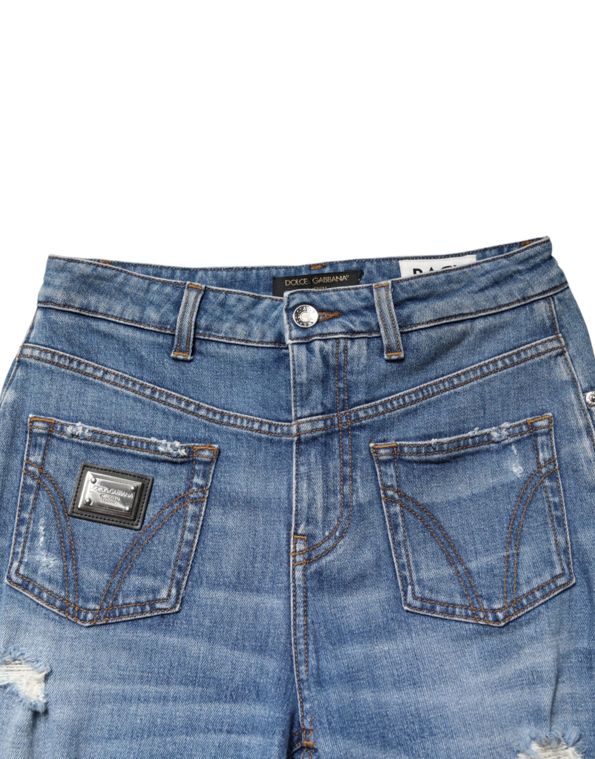 Dolce & Gabbana Blue Distressed Washed Cotton Denim Jeans Dolce & Gabbana