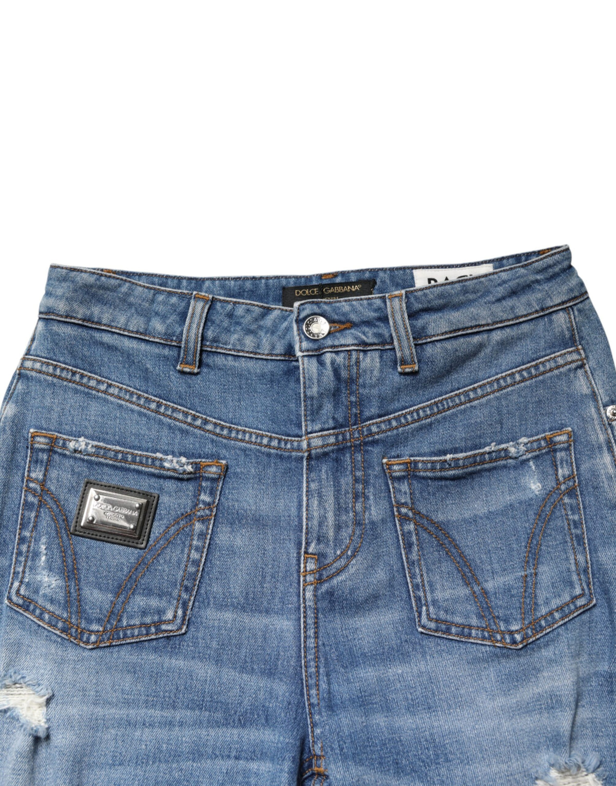 Dolce & Gabbana Blue Distressed Washed Cotton Denim Jeans - Eljoys Fashion 