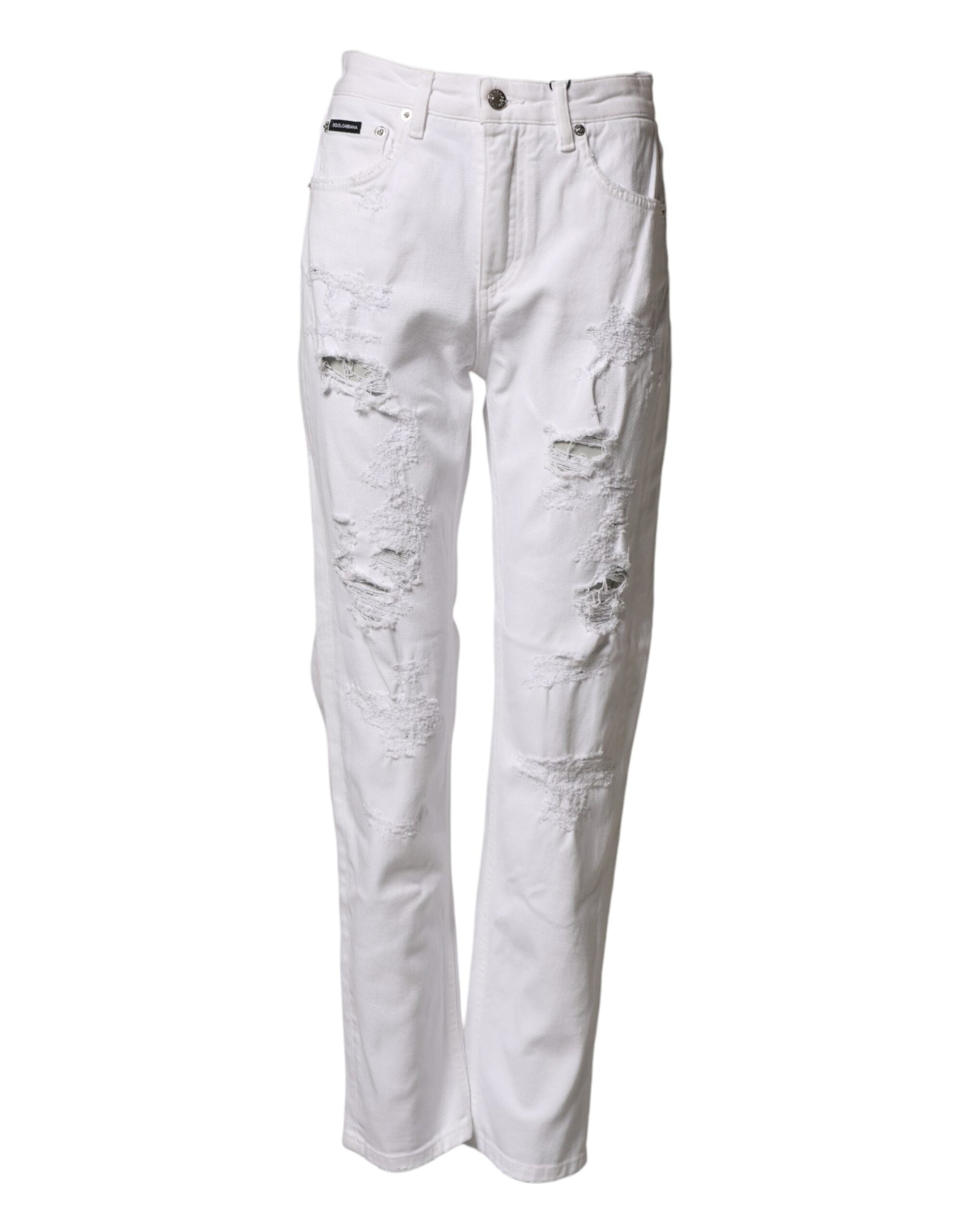 Dolce & Gabbana White Distressed Cotton BOYFRIEND Denim Jeans Dolce & Gabbana