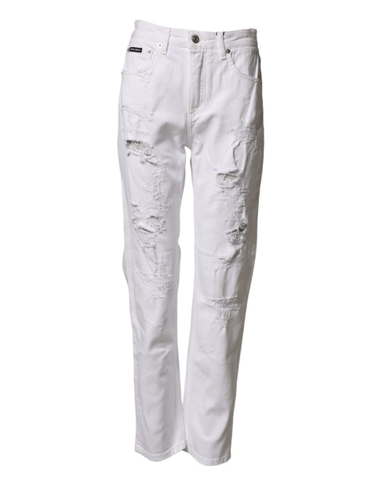 Dolce & Gabbana White Distressed Cotton BOYFRIEND Denim Jeans Dolce & Gabbana