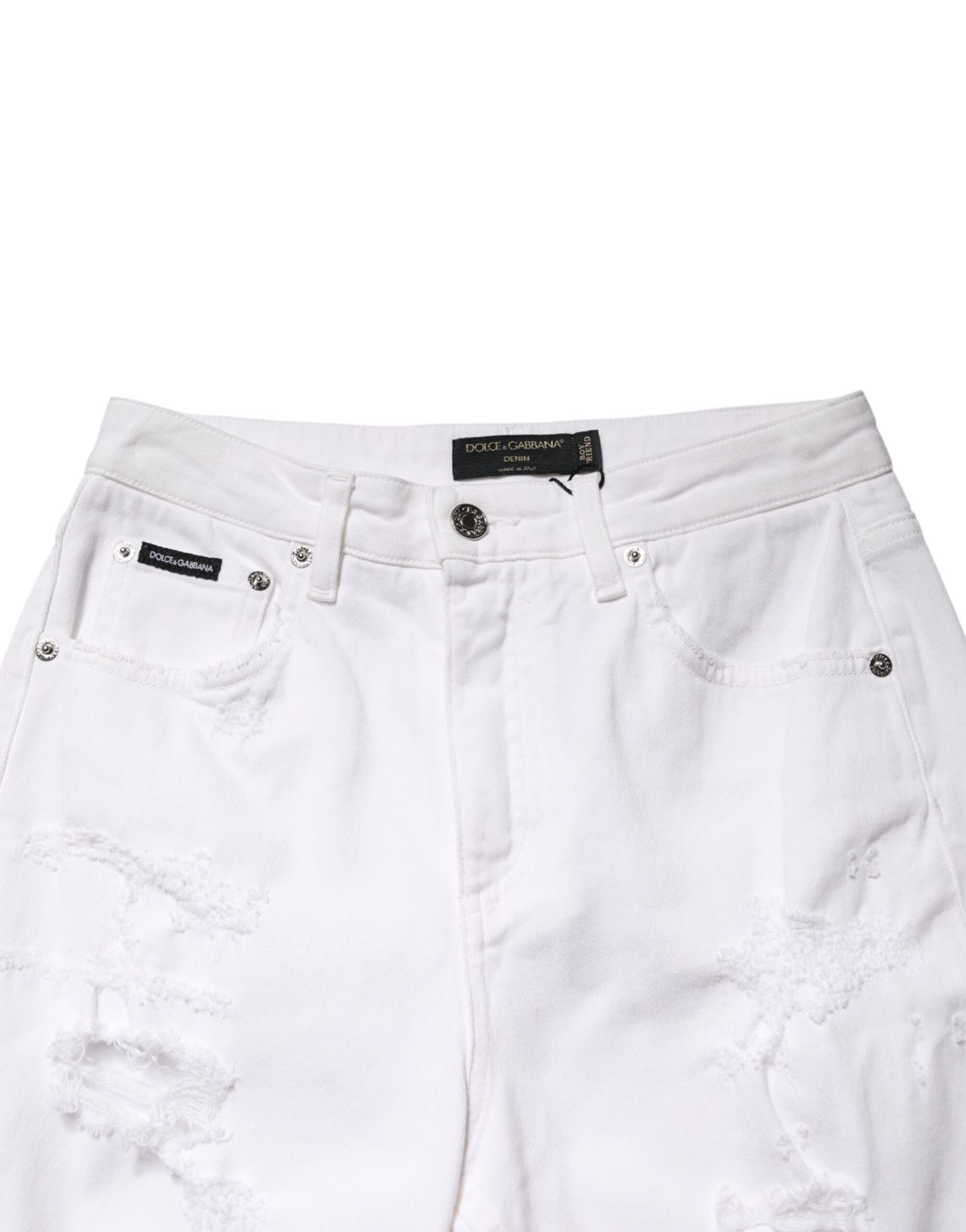 Dolce & Gabbana White Distressed Cotton BOYFRIEND Denim Jeans Dolce & Gabbana