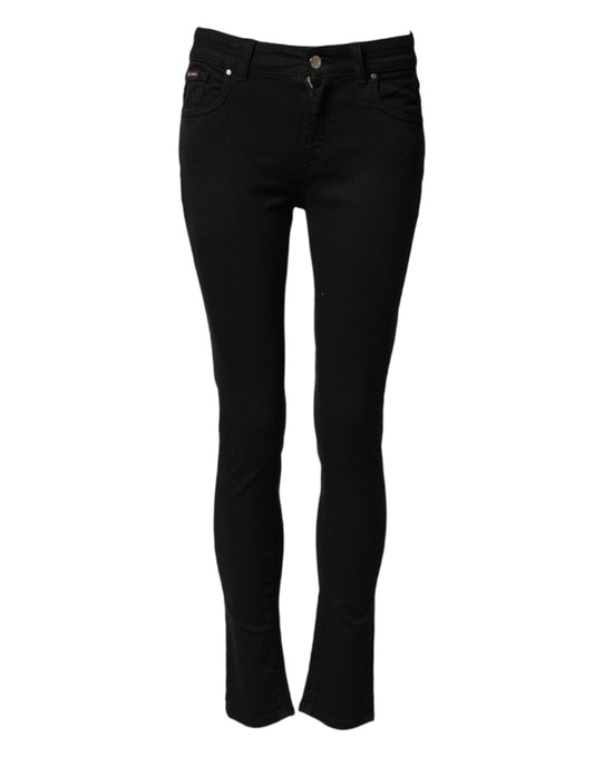 Dolce & Gabbana Black Cotton Skinny Mid Waist Denim Jeans Dolce & Gabbana
