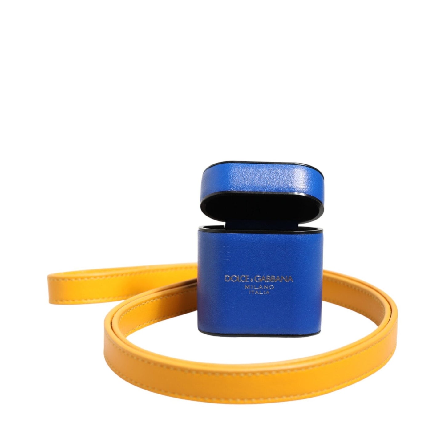 Dolce & Gabbana Blue Yellow Calfskin Leather Logo Strap Men Airpods Case Dolce & Gabbana