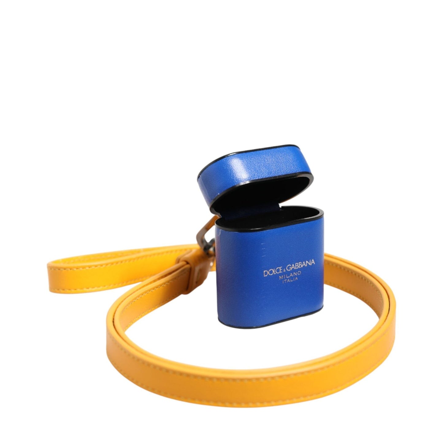 Dolce & Gabbana Blue Yellow Calfskin Leather Logo Strap Men Airpods Case Dolce & Gabbana