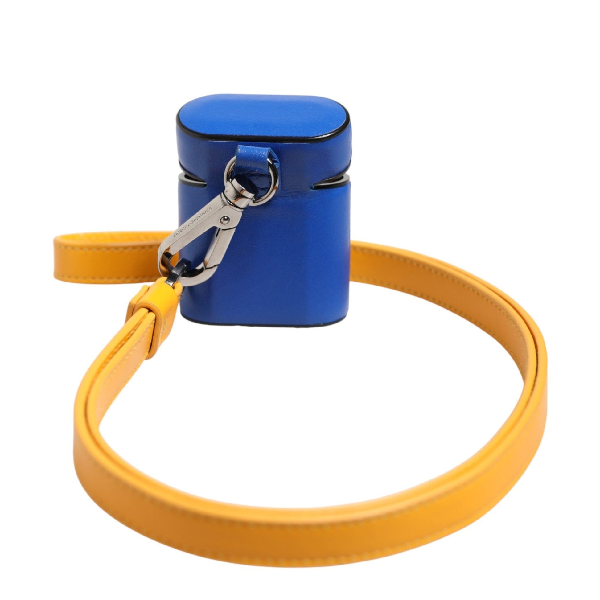 Dolce & Gabbana Blue Yellow Calfskin Leather Logo Strap Men Airpods Case Dolce & Gabbana