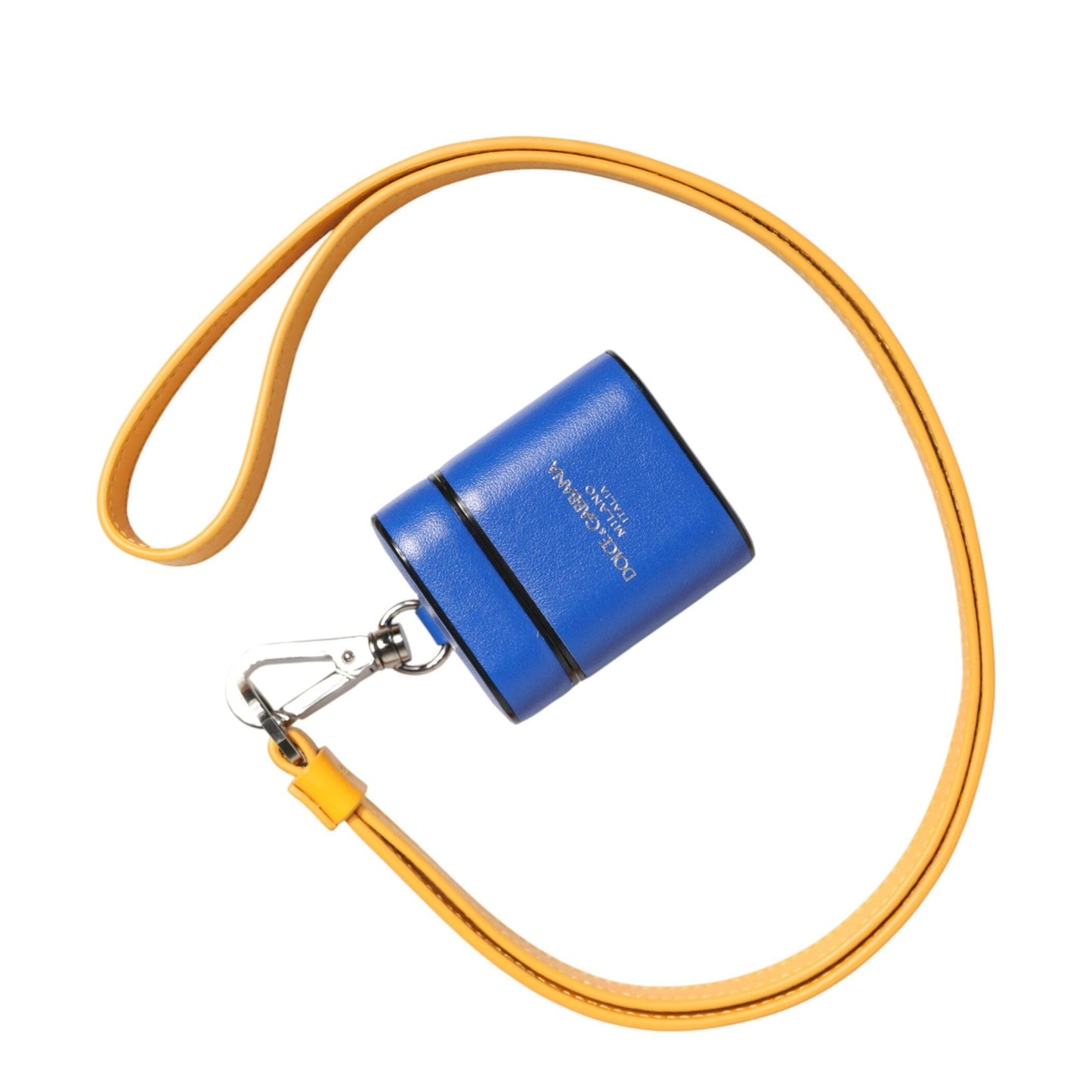 Dolce & Gabbana Blue Yellow Calfskin Leather Logo Strap Men Airpods Case Dolce & Gabbana