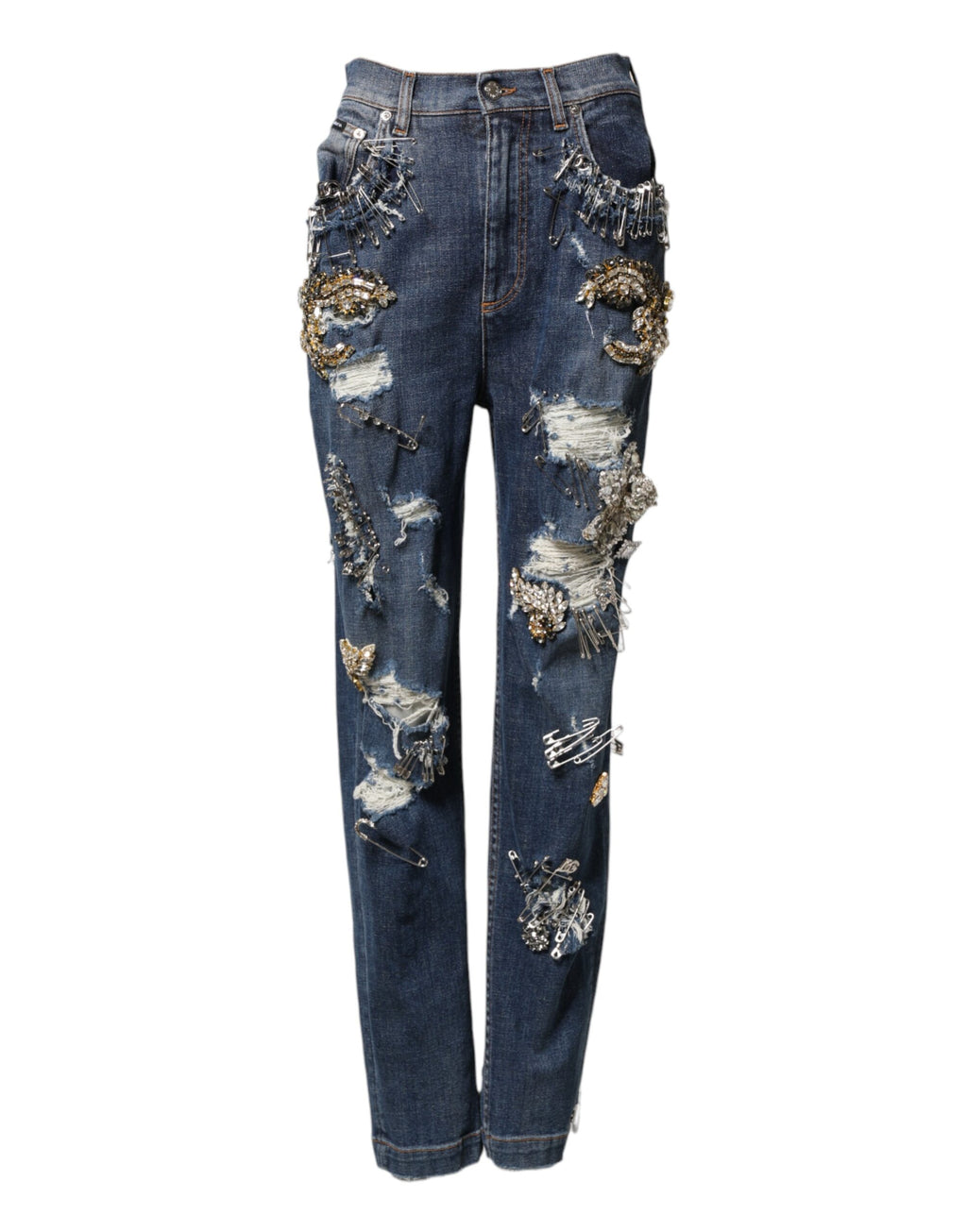 Dolce & Gabbana Blue Cotton Rhinestone Embellish Denim Jeans - Eljoys Fashion 