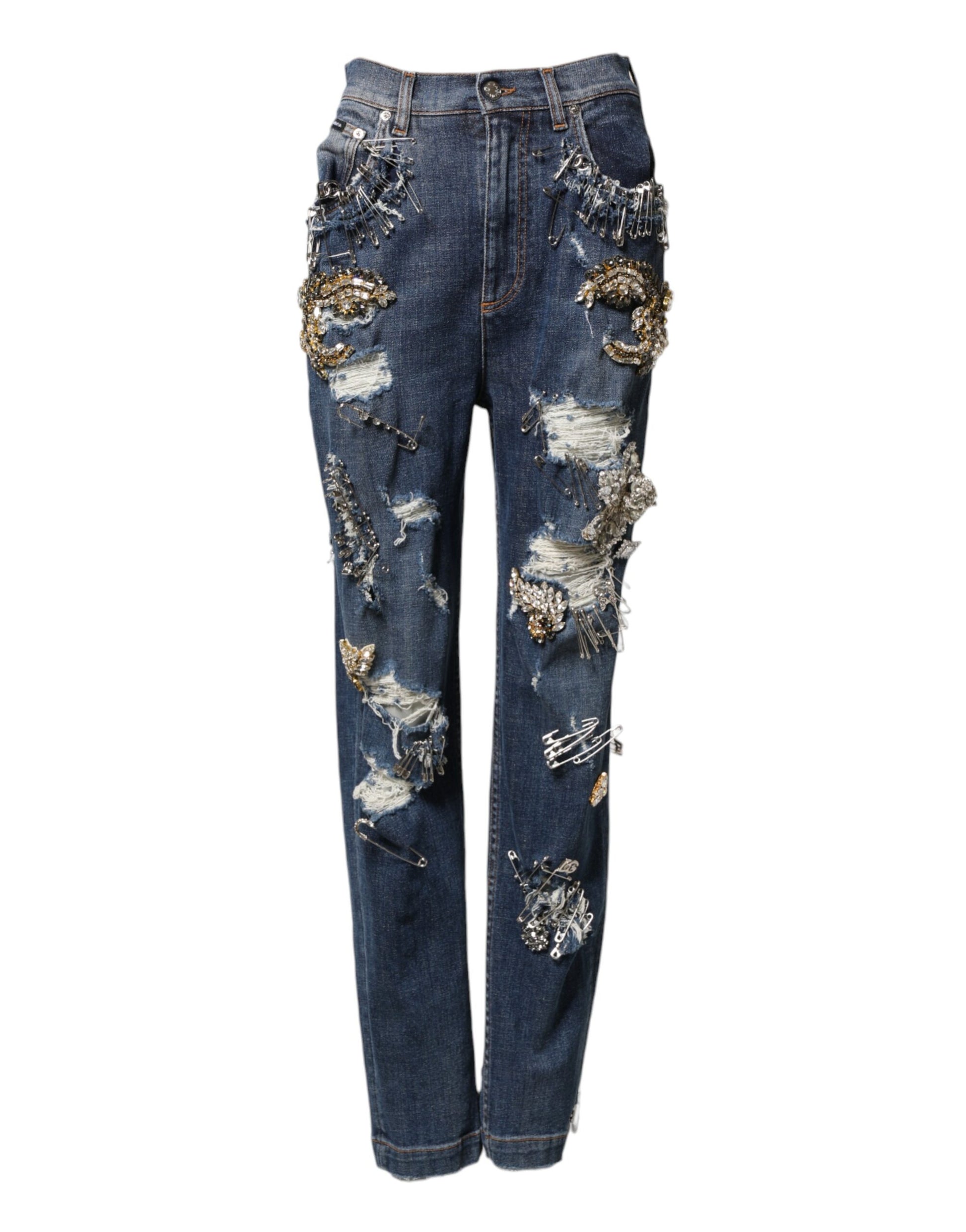 Dolce & Gabbana Blue Cotton Rhinestone Embellish Denim Jeans Dolce & Gabbana