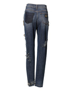 Dolce & Gabbana Blue Cotton Rhinestone Embellish Denim Jeans - Eljoys Fashion 