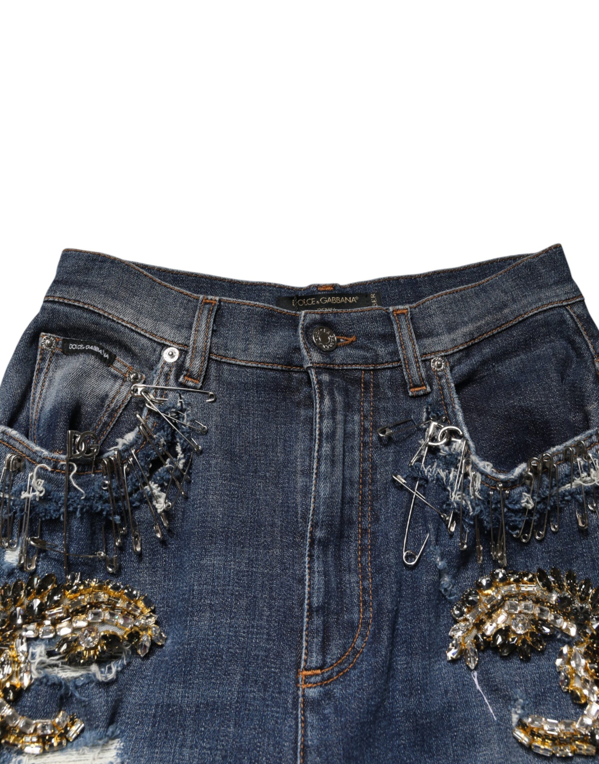 Dolce & Gabbana Blue Cotton Rhinestone Embellish Denim Jeans Dolce & Gabbana